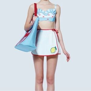 Brand new Cute Kawaii Blue and White Ruffled Bikini Set beach spa cosplay